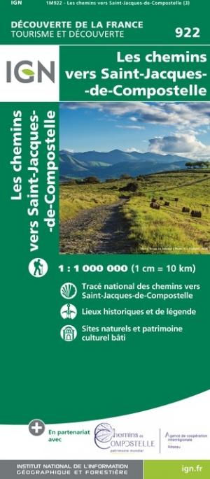 Carte de France - Chemins vers St-Jacques-de-Compostelle | IGN carte routière IGN