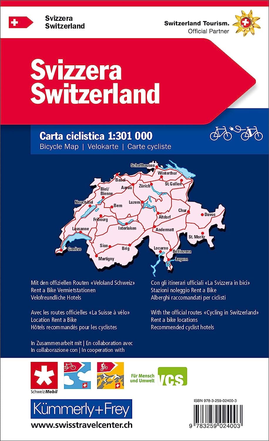 Carte cycliste de la Suisse | Kümmerly & Frey carte pliée Kümmerly & Frey 