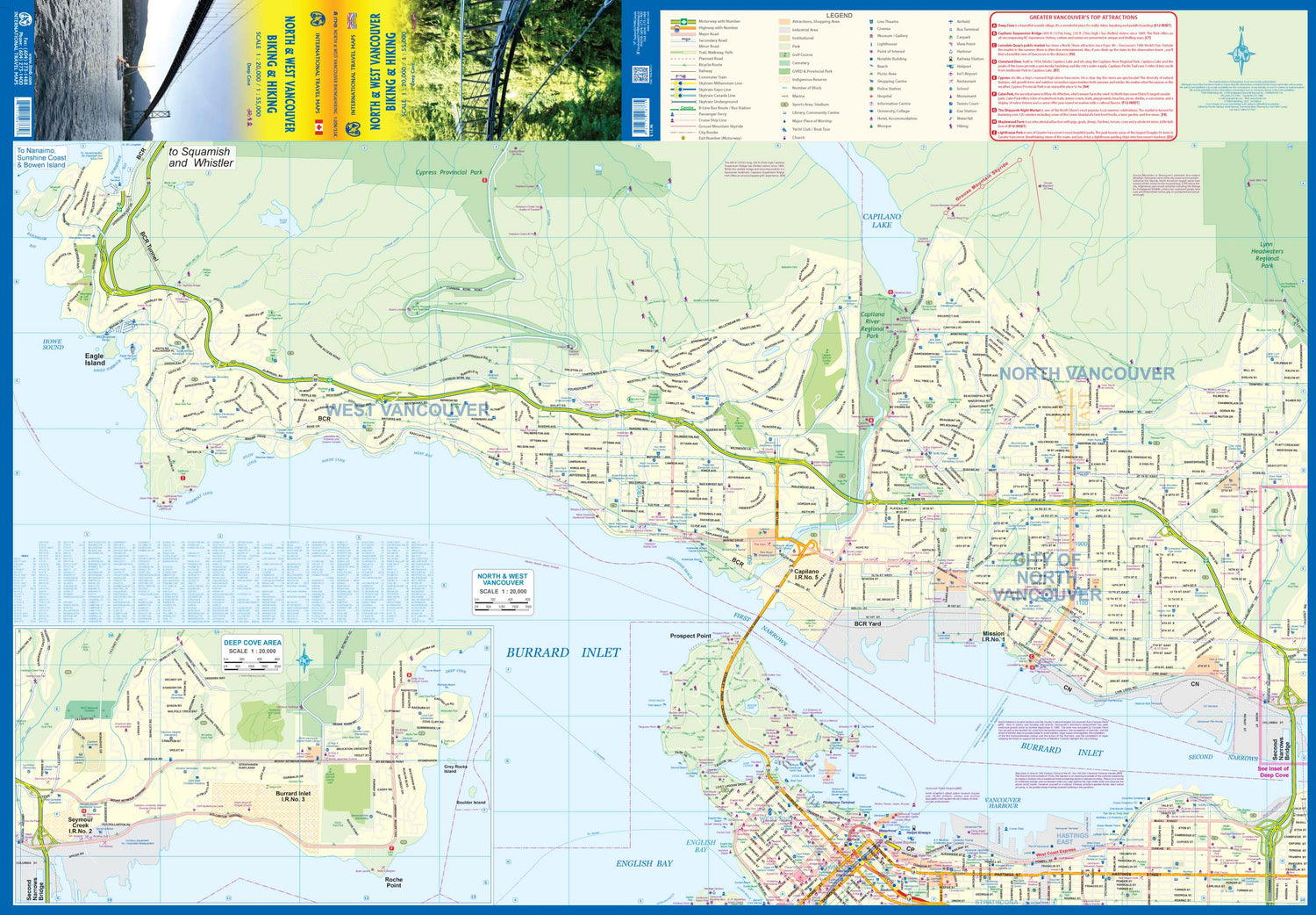 Carte cycliste et rando - Vancouver Nord et Ouest (Colombie Britannique) | ITM carte cycliste ITM