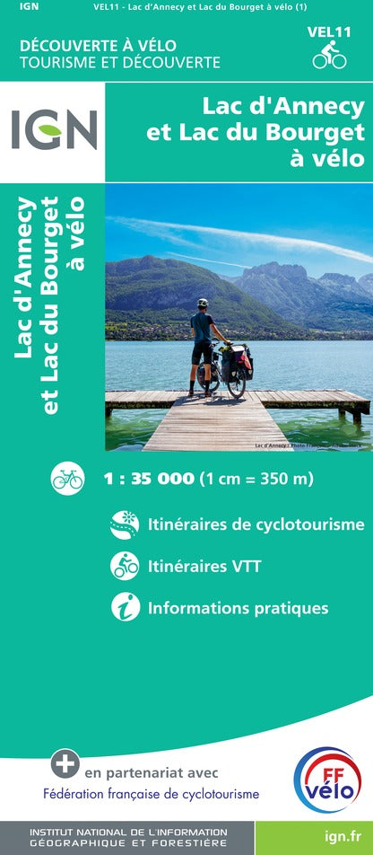 Carte cycliste - Lac d'Annecy et lac du Bourget à vélo | IGN carte pliée IGN 