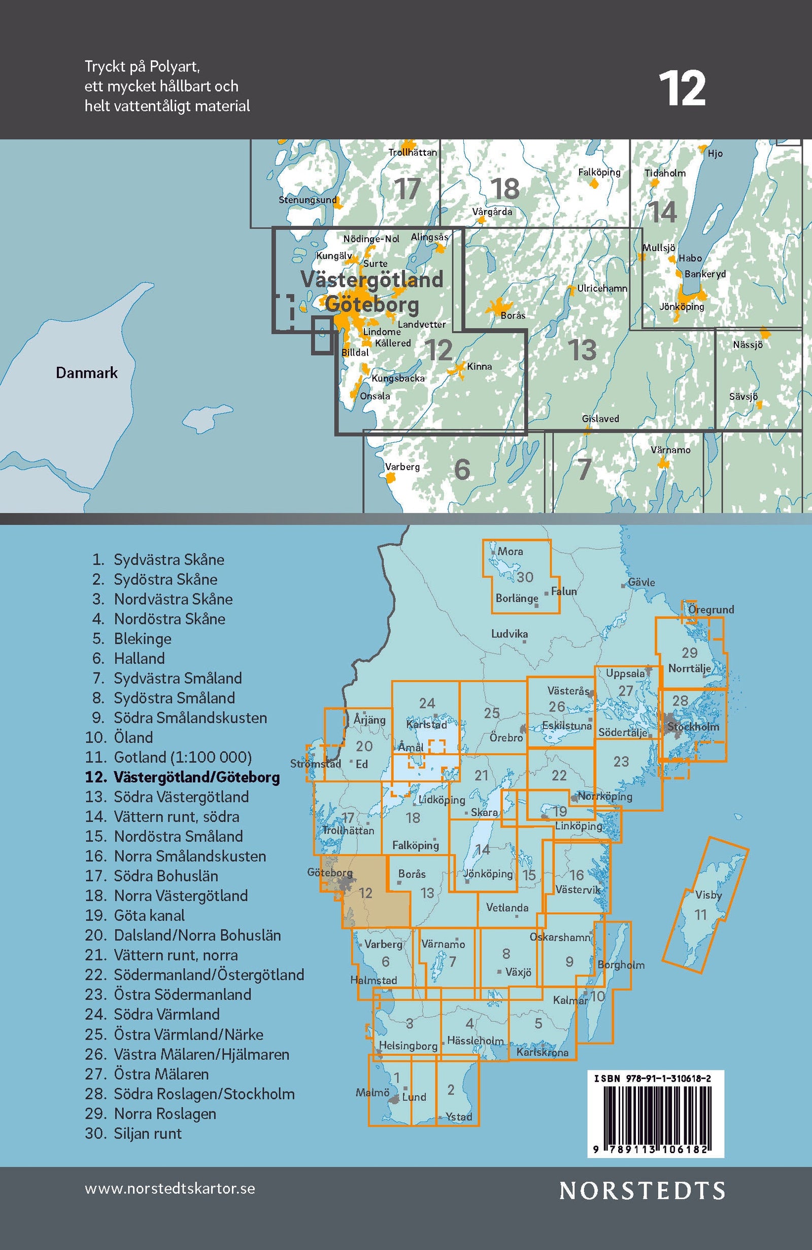 Carte cycliste n° 12 - Västergötland / Göteborg (Suède) | Norstedts carte cycliste Norstedts