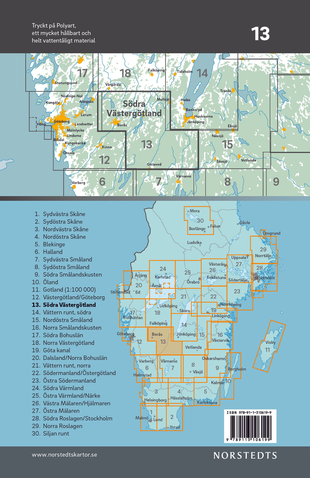 Carte cycliste n° 13 - Västergötland Sud (Suède) | Norstedts carte pliée Norstedts 