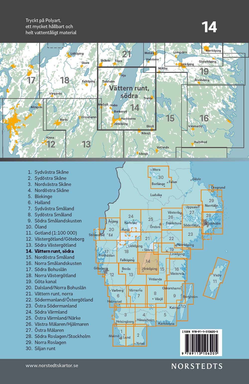Carte cycliste n° 14 - Lac Vätter Sud (Suède) | Norstedts carte pliée Norstedts 