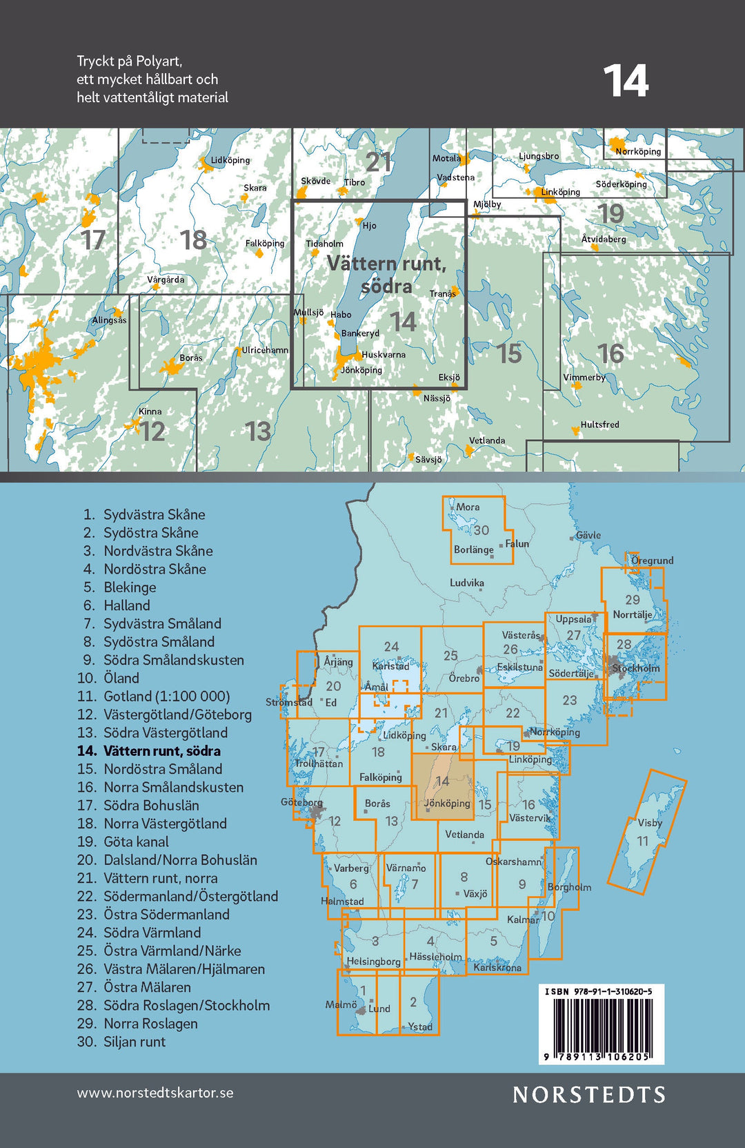 Carte cycliste n° 14 - Lac Vätter Sud (Suède) | Norstedts carte pliée Norstedts 