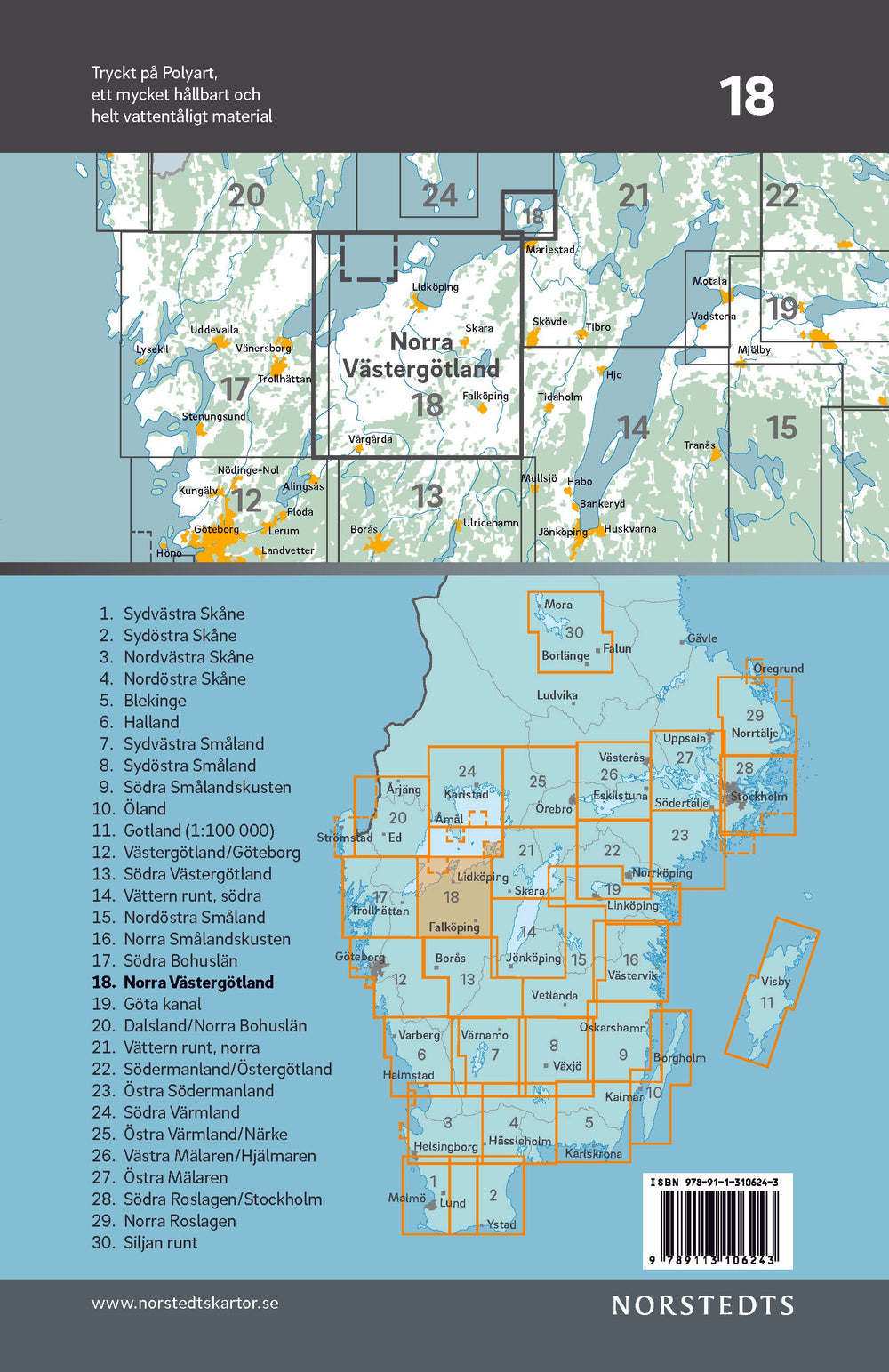 Carte cycliste n° 18 - Västergotland Nord (Suède) | Norstedts carte pliée Norstedts 