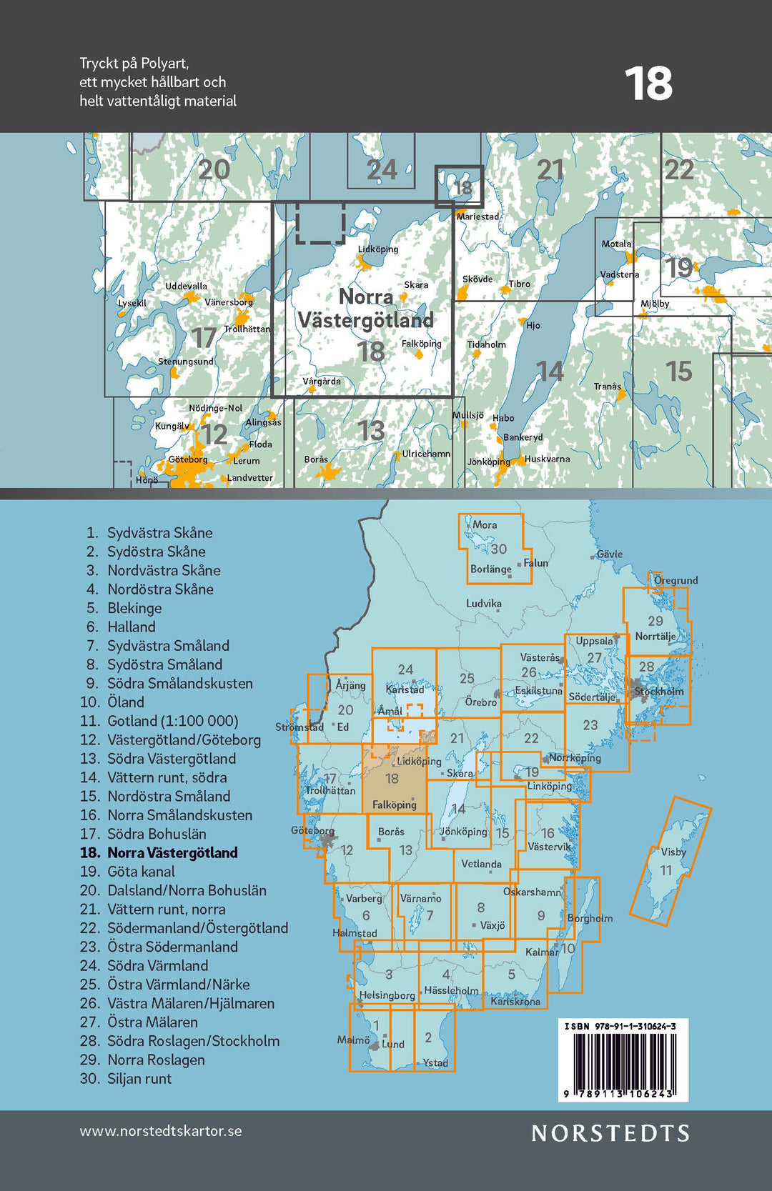 Carte cycliste n° 18 - Västergotland Nord (Suède) | Norstedts carte cycliste Norstedts