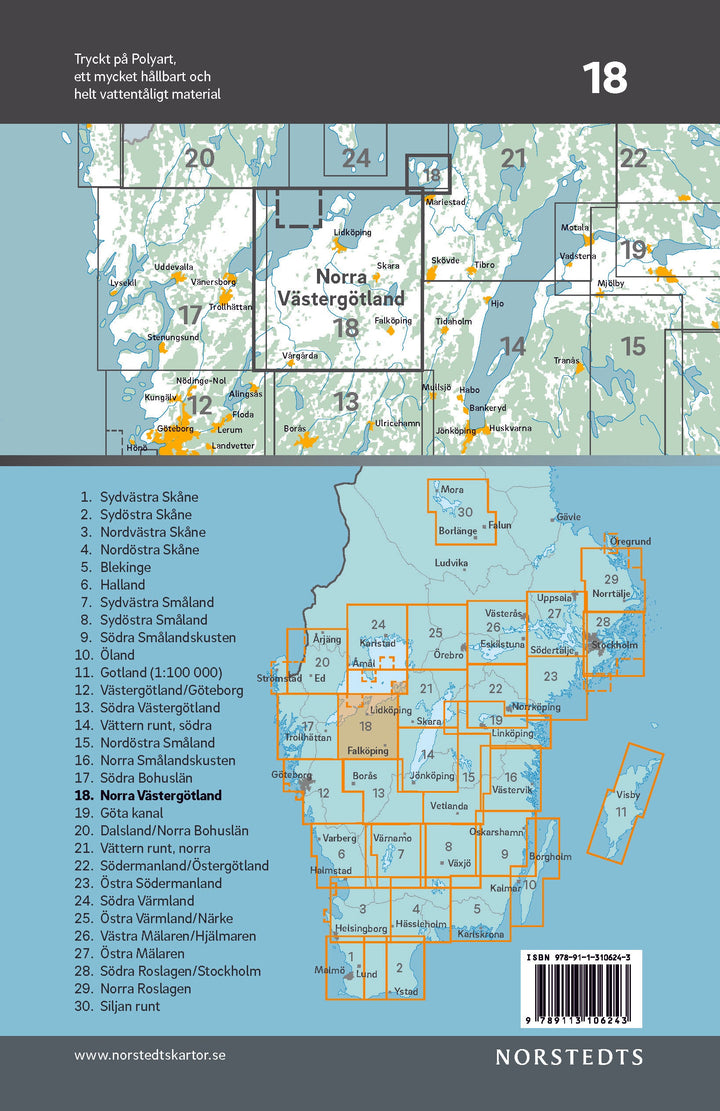 Carte cycliste n° 18 - Västergotland Nord (Suède) | Norstedts carte cycliste Norstedts