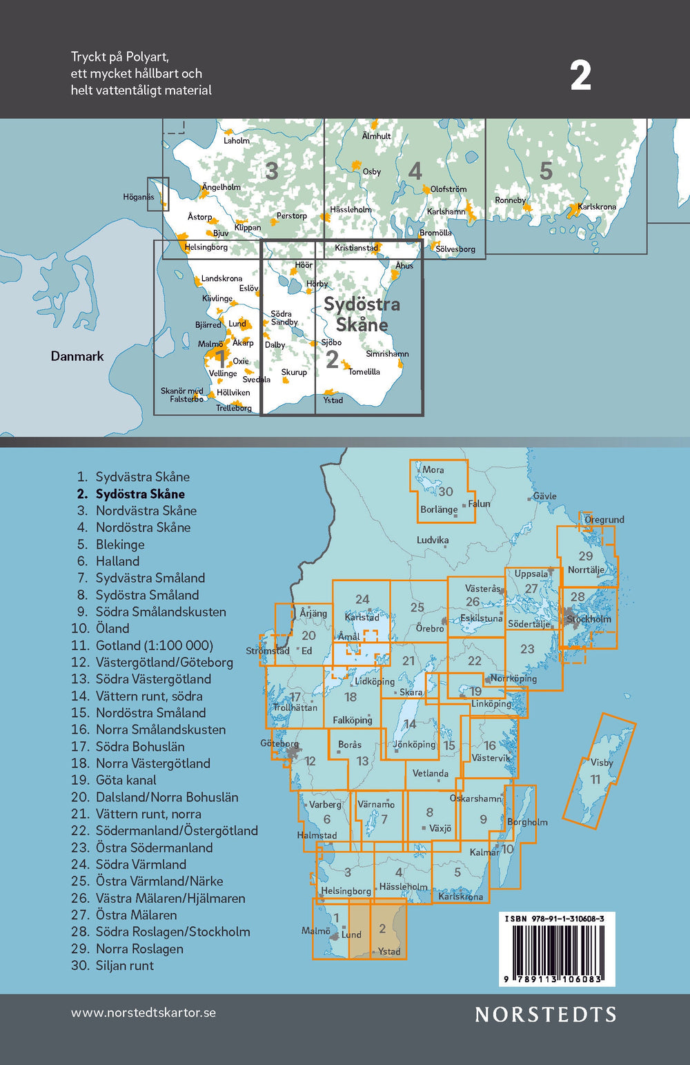 Carte cycliste n° 2 - Skane Sud-est (Suède) | Norstedts carte pliée Norstedts 