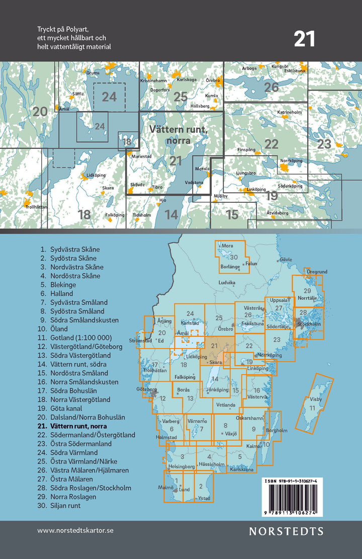 Carte cycliste n° 21 - Lac Vätter Nord (Suède) | Norstedts carte cycliste Norstedts