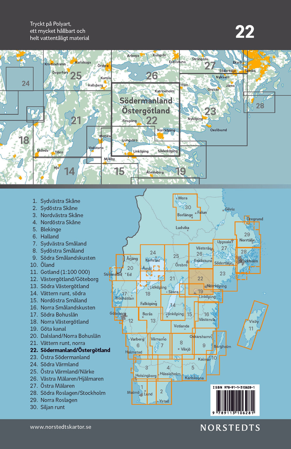 Carte cycliste n° 22 - Södermanland / Östergötland (Suède) | Norstedts carte pliée Norstedts 