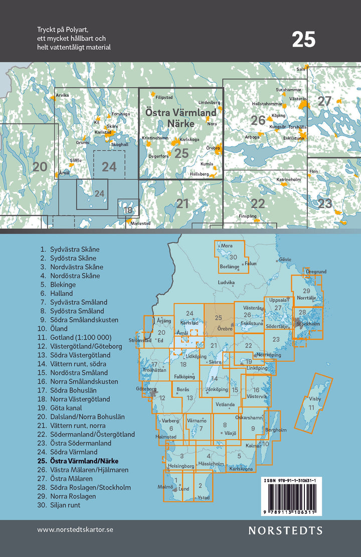 Carte cycliste n° 25 - Värmland Est/Närke (Suède) | Norstedts carte pliée Norstedts 