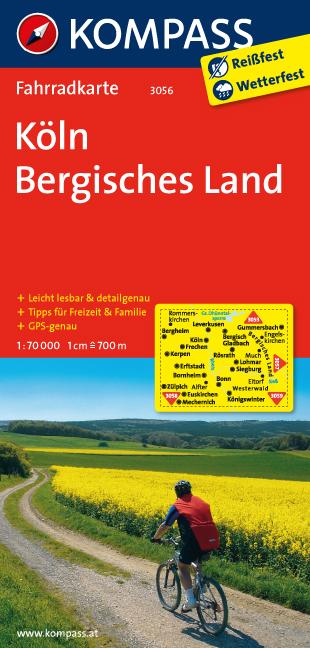 Carte cycliste n° F3056 - Köln, Bonn, Bergisches Land + plan de ville (Allemagne) | Kompass carte pliée Kompass 