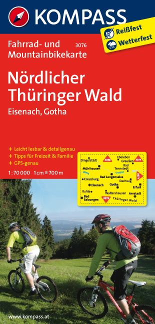Carte cycliste n° F3076 - Thüringer Wald Nördlicher, Eisenach (Allemagne) | Kompass carte pliée Kompass 