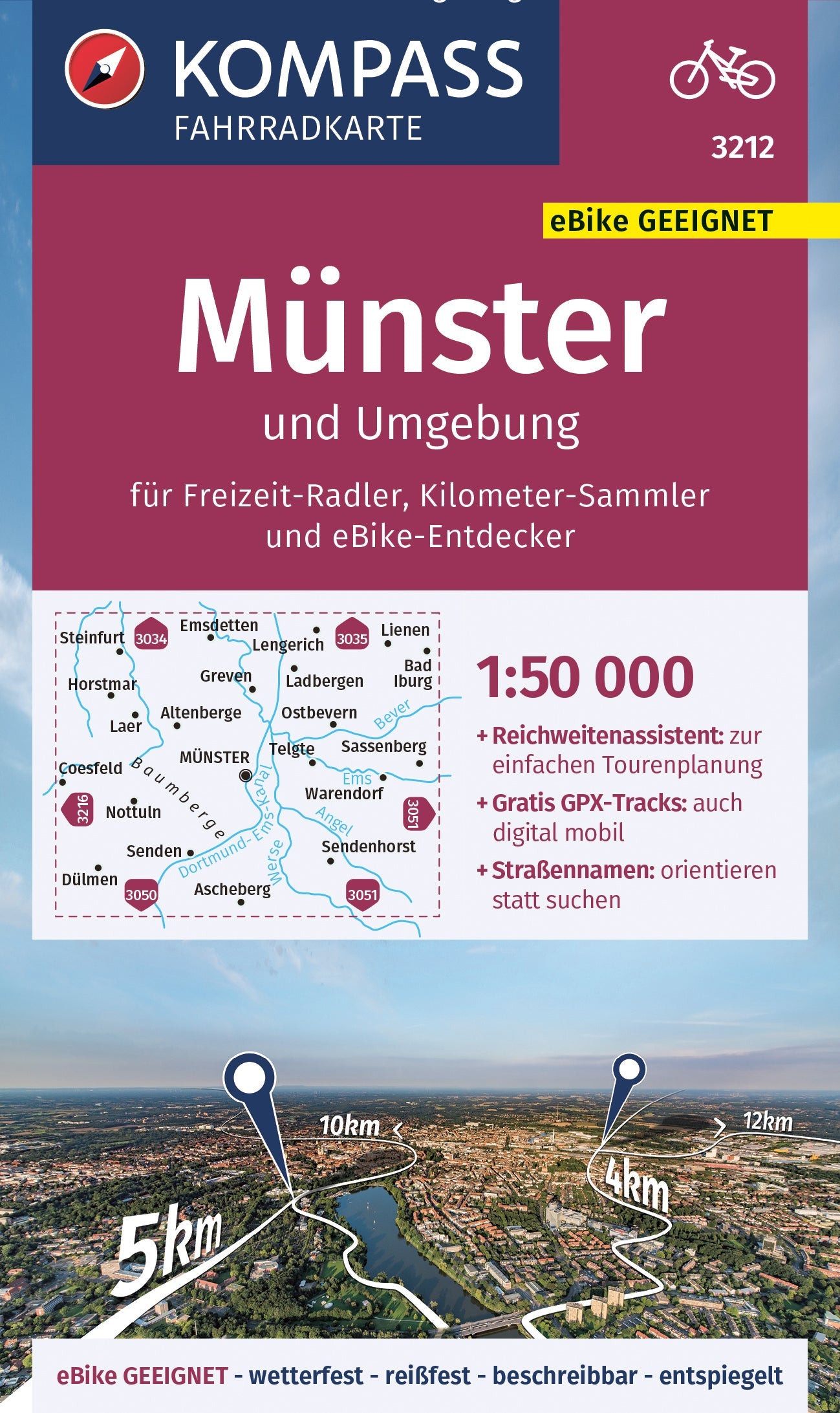 Carte cycliste n° F3212- Münster et environs (Allemagne) | Kompass carte cycliste Kompass