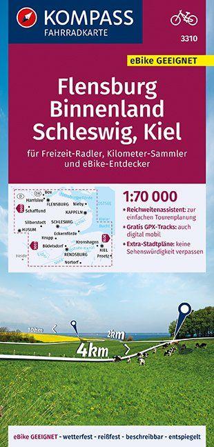 Carte cycliste n° F3310 - Flensburg, Binnenland, Schleswig, Kiel (Allemagne) | Kompass carte cycliste Kompass Default Title