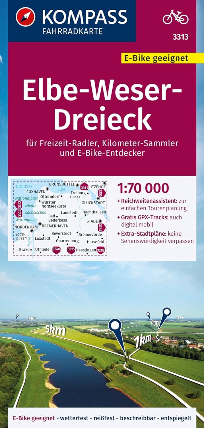 Carte cycliste n° F3313 - Elbe, Weser, Dreieck (Allemagne) | Kompass carte cycliste Kompass