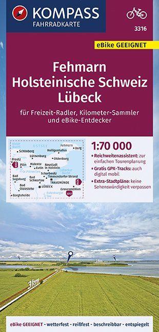 Carte cycliste n° F3316 - Fehmarn, Holsteinische Schweiz, Lübeck (Allemagne) | Kompass carte pliée Kompass 