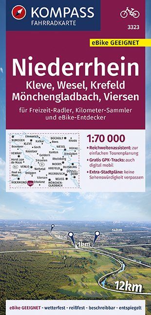 Carte cycliste n° F3323 - Niederrhein, Klevenm Wesel, Krefeld, Mönchengladbach, Vierse (Allemagne) | Kompass carte cycliste Kompass Default Title
