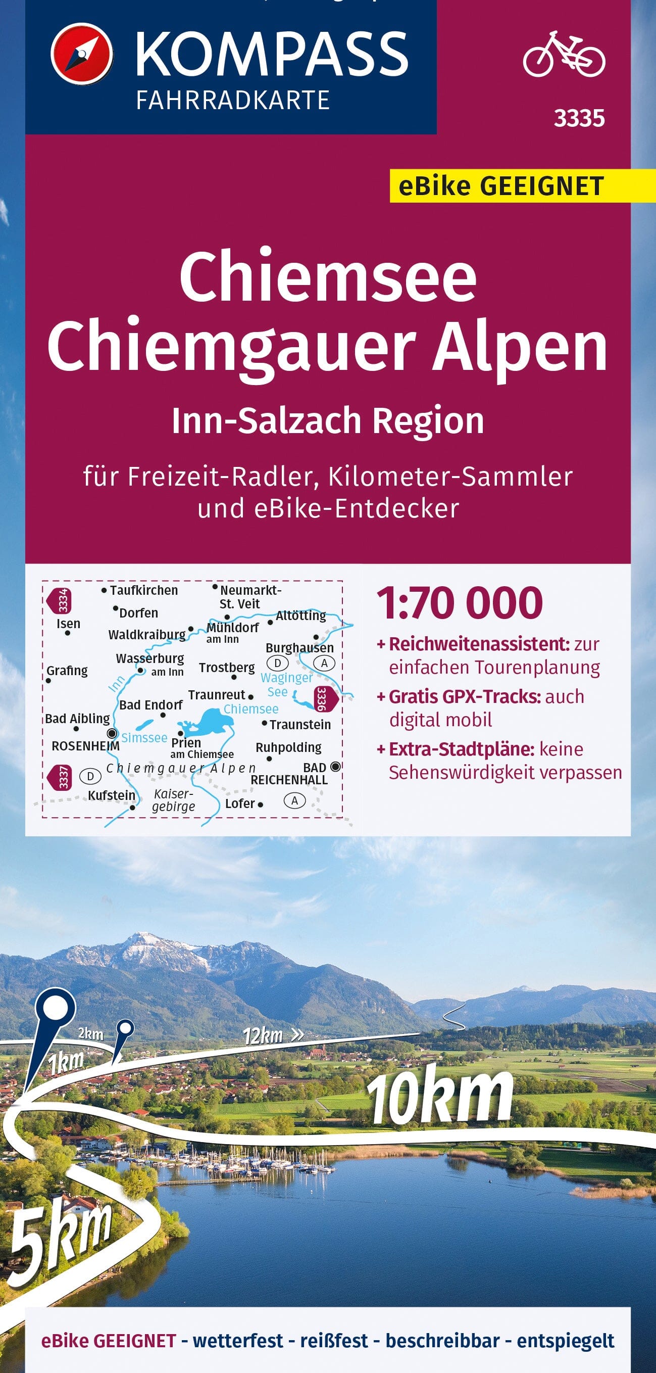 Carte cycliste n° F3335 - Chiemsee, Chiemgauer Alpen (Allemagne) | Kompass carte cycliste Kompass