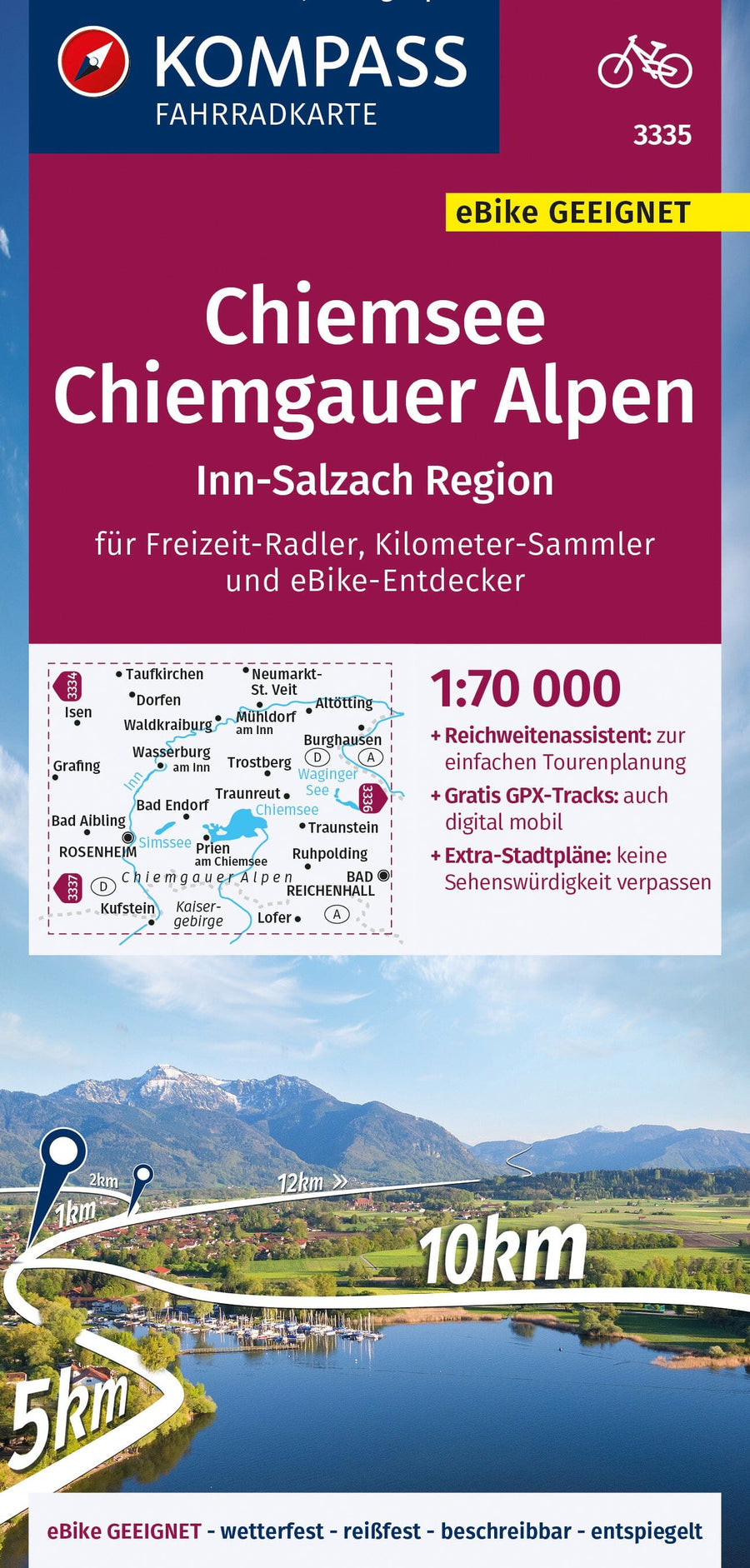 Carte cycliste n° F3335 - Chiemsee, Chiemgauer Alpen (Allemagne) | Kompass carte pliée Kompass 