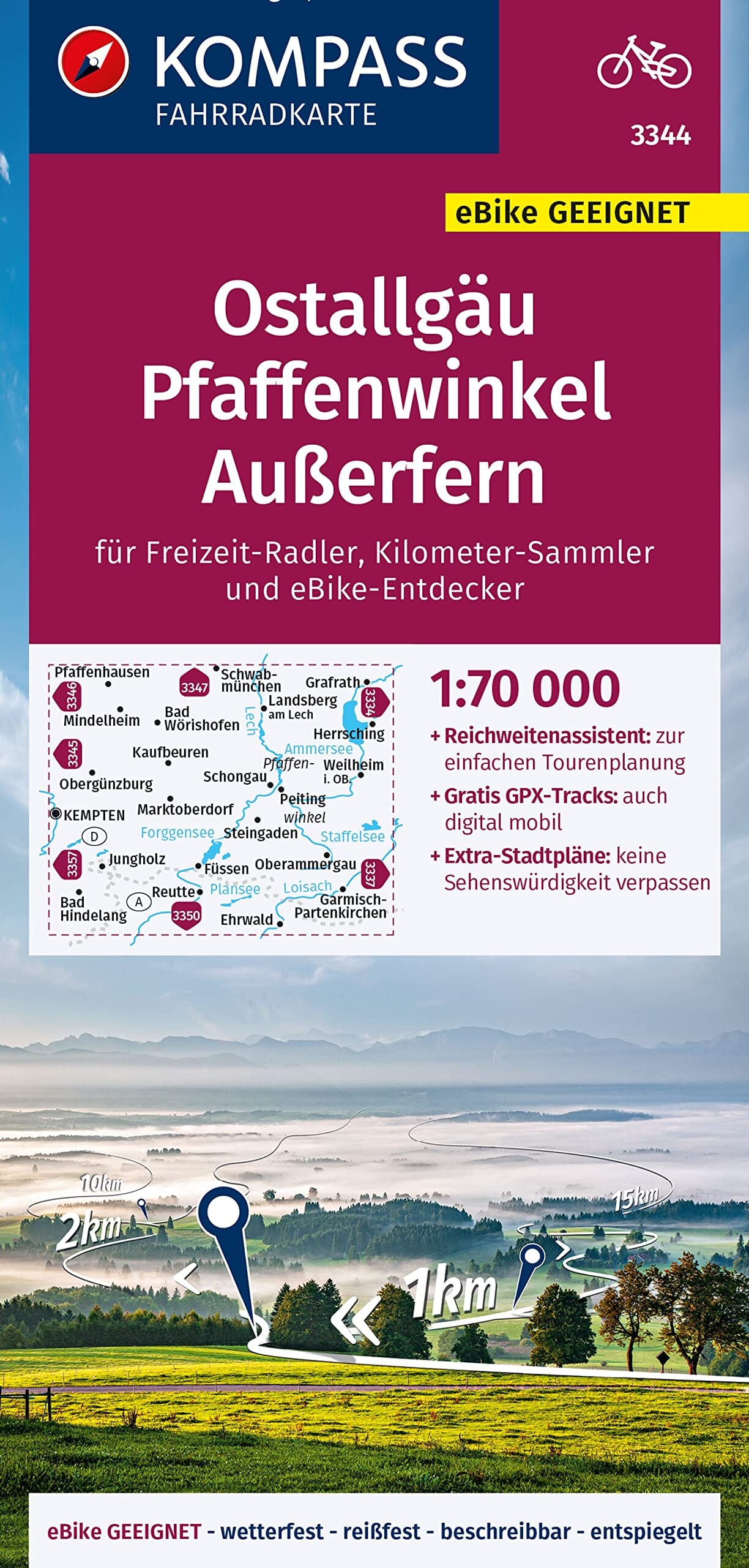 Carte cycliste n° F3344 - Ostallgäu, Pfaffenwinkel, Ausserfern (Allemagne) | Kompass carte cycliste Kompass