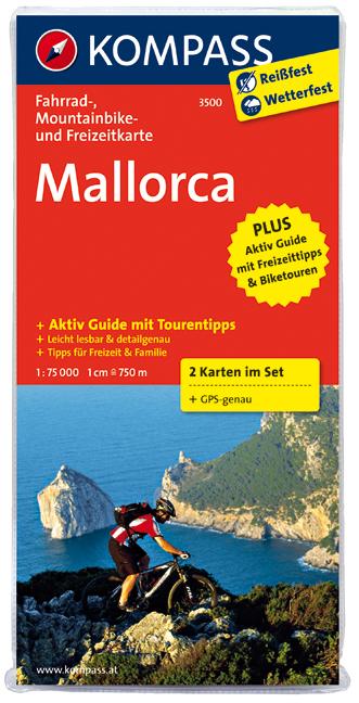 Carte cycliste n° F3500 - Majorque 2-Set + Aktiv Guide | Kompass carte pliée Kompass 