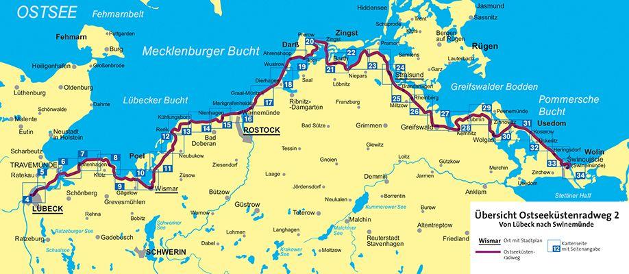 Carte cycliste n° F7031 - Ostseeküstenradweg 2 von Lübeck nach Usedom (Mer Baltique, Allemagne) | Kompass carte pliée Kompass 