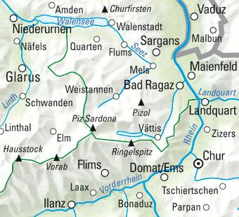 Carte cycliste n° VK.13 - Sarganserland, Walensee, Chur, Domleschg (Suisse) | Kümmerly & Frey carte cycliste Kümmerly & Frey