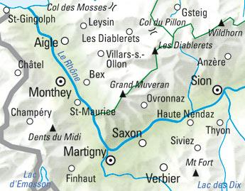 Carte cycliste n° VK.20 - Sion, Bas-Valais (Suisse) | Kümmerly & Frey carte cycliste Hallwag Kümmerly-Frey