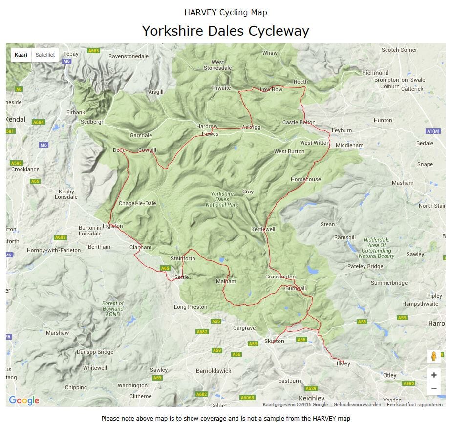 Carte cycliste - Yorkshire Dales Cycle way | Harvey Maps - Cycling maps carte pliée Harvey Maps 