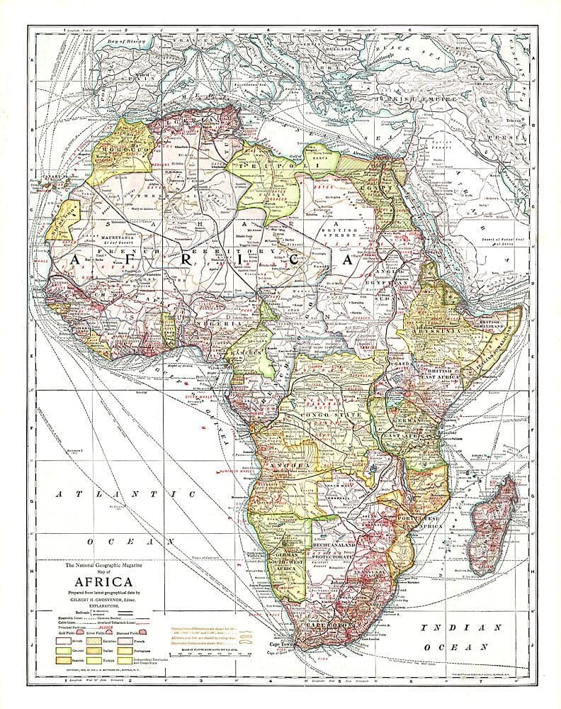 Carte d'Afrique de 1909 carte murale roulée (en tube) National Geographic Historic POD Default Title