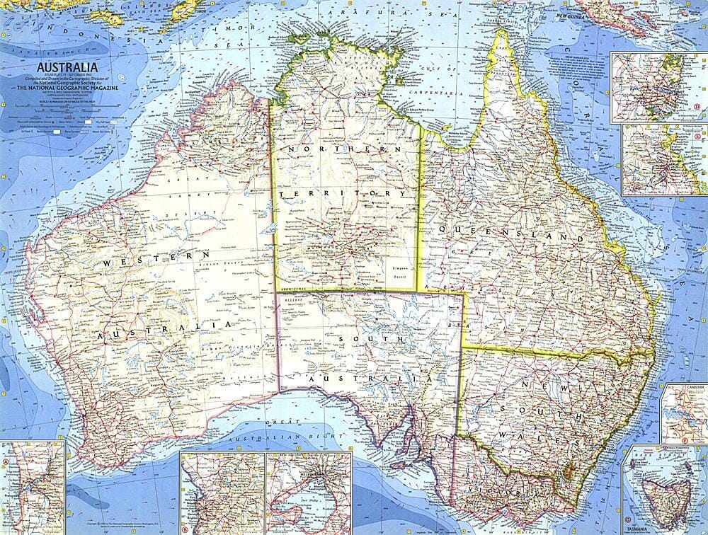 Carte d'Australie 1963 carte murale roulée (en tube) National Geographic Historic POD Default Title