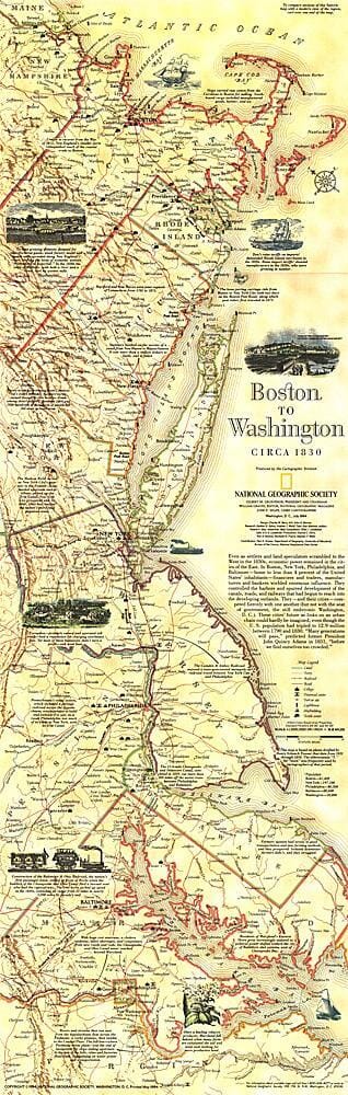 Carte de 1830 de Boston à Washington Circa 1830 carte murale roulée (en tube) National Geographic Historic POD Default Title
