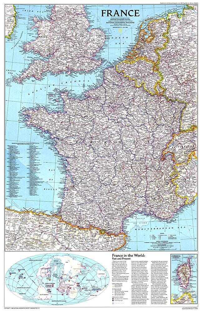 Carte de France 1989 carte murale roulée (en tube) National Geographic Historic POD Default Title