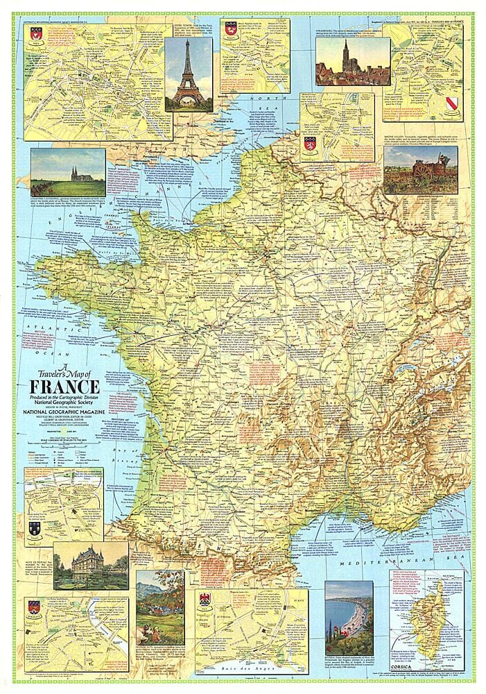 Carte de France pour voyageurs de 1971 carte murale roulée (en tube) National Geographic Historic POD Default Title