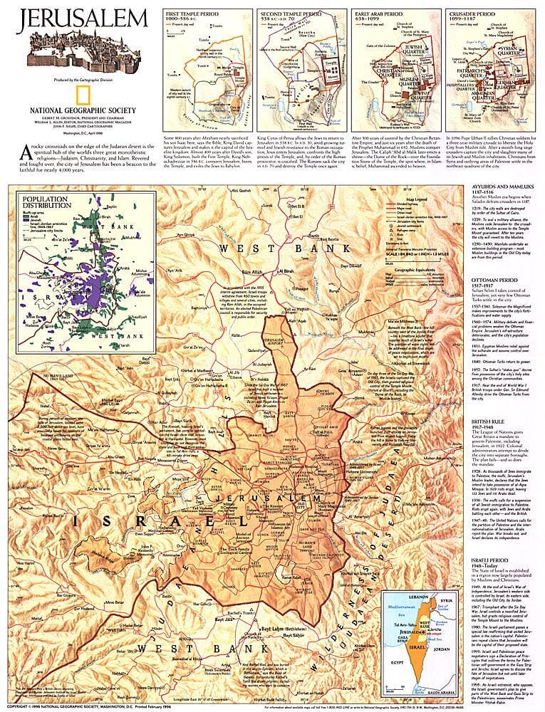 Carte de Jérusalem de 1996 carte murale roulée (en tube) National Geographic Historic POD Default Title