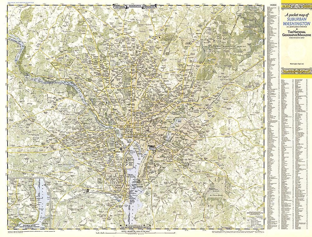 Carte de la banlieue de Washington DC, Maryland et Virginie de 1948 carte murale roulée (en tube) National Geographic Historic POD Default Title