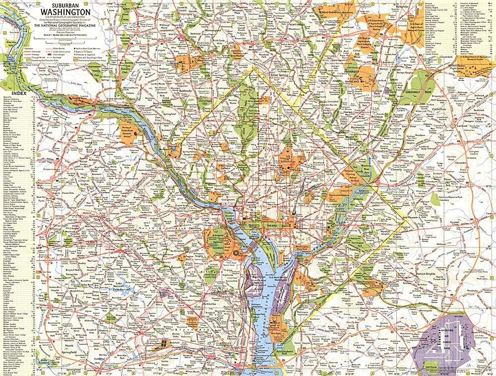 Carte de la banlieue de Washington de 1964 carte murale roulée (en tube) National Geographic Historic POD Default Title