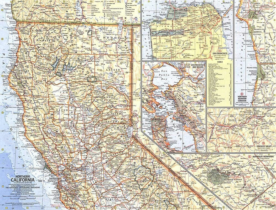 1966 Northern California Map Wall Map 