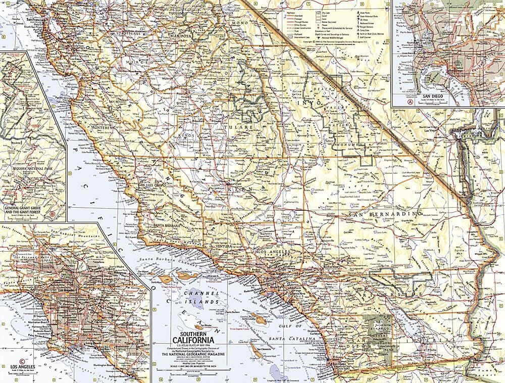 Carte de la Californie du Sud de 1966 carte murale roulée (en tube) National Geographic Historic POD Default Title