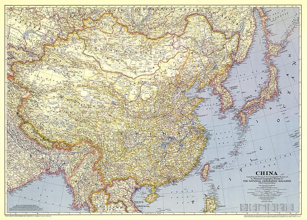 Carte de la Chine de 1945 carte murale roulée (en tube) National Geographic Historic POD Default Title