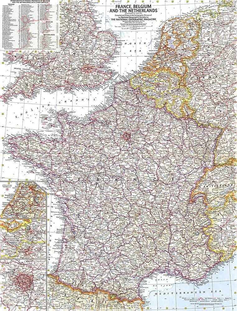 Carte de la France, de la Belgique et des Pays-Bas de 1960 carte murale roulée (en tube) National Geographic Historic POD Default Title