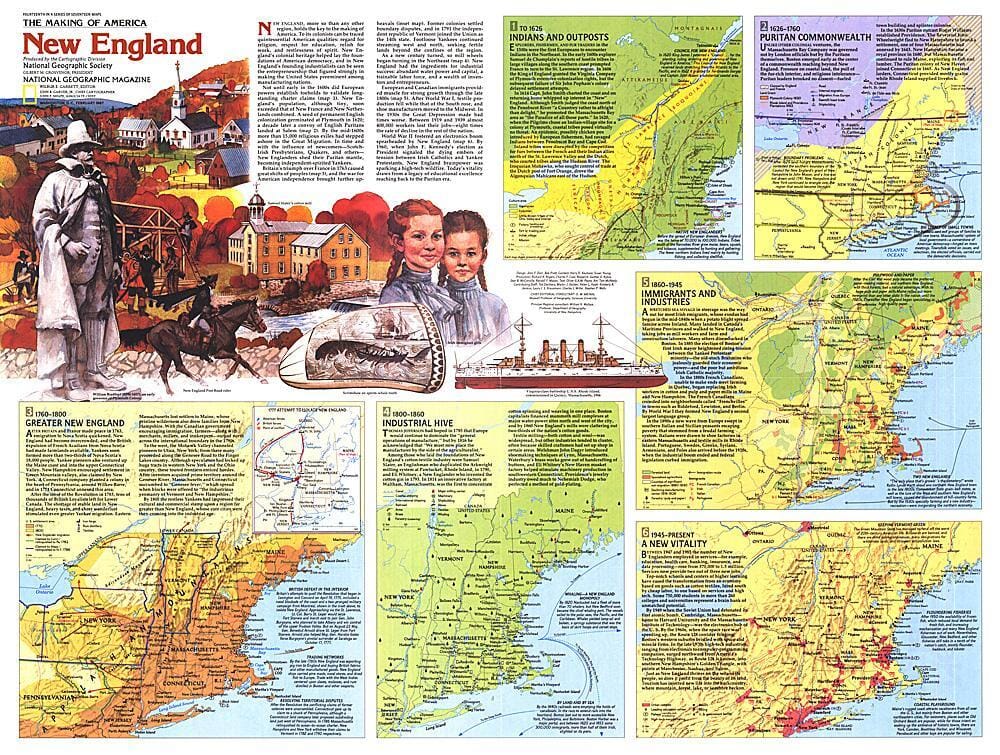 Carte de la Nouvelle-Angleterre de 1987, côté 2 carte murale roulée (en tube) National Geographic Historic POD Default Title