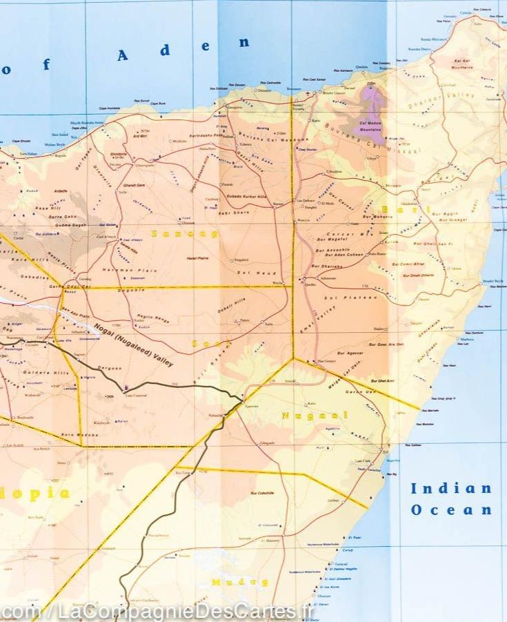 Carte de la Somalie et de la Corne de l'Afrique- VERSION MURALE ET PLASTIFIEE | ITM carte murale roulée (en tube) ITM