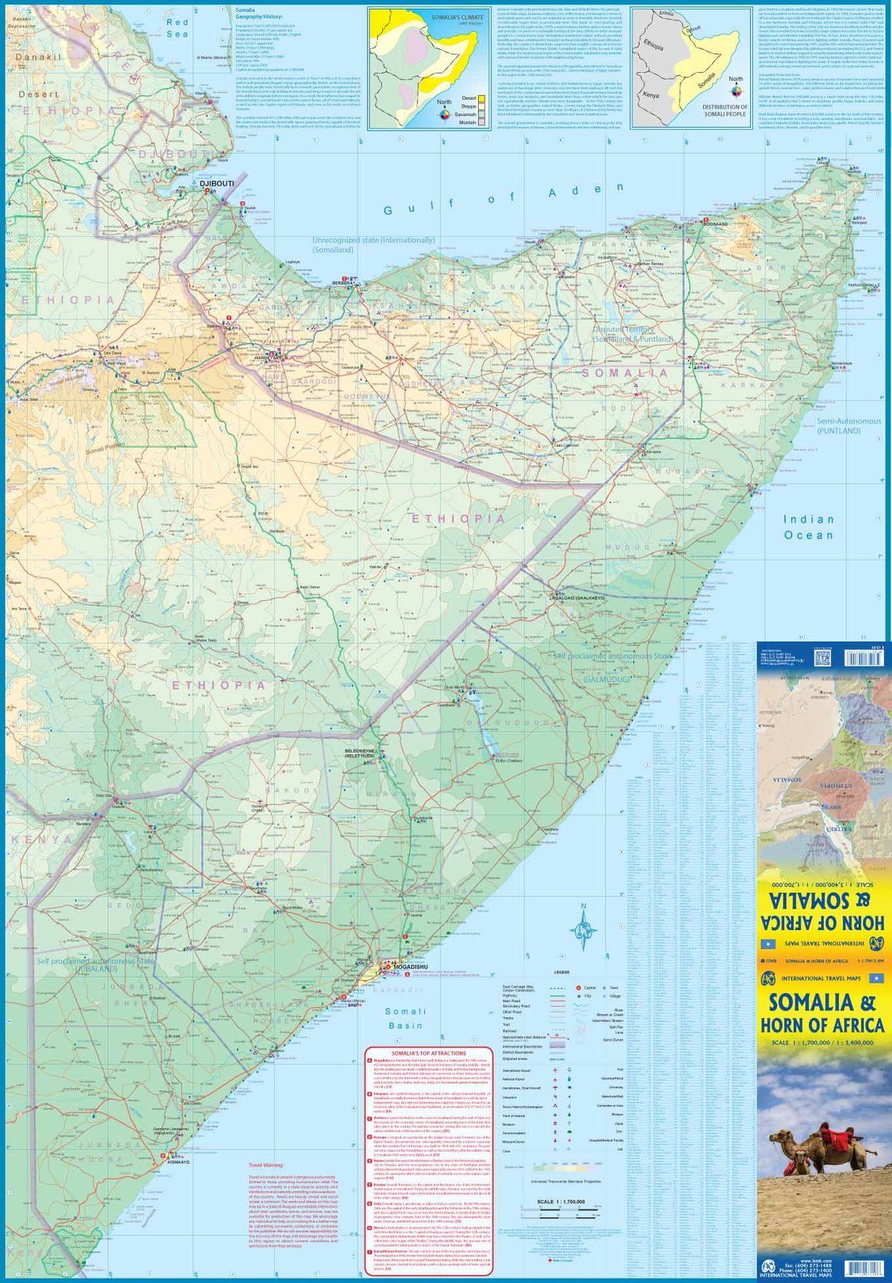 Carte de la Somalie et de la Corne de l'Afrique- VERSION MURALE ET PLASTIFIEE | ITM carte murale roulée (en tube) ITM