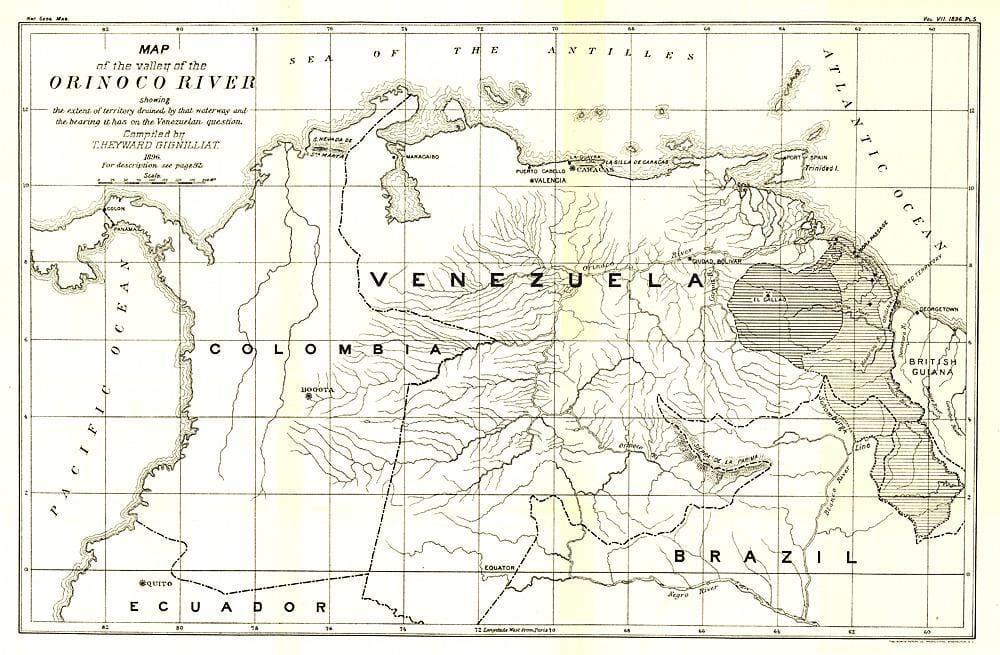 1896 Valley of the Orinoco River Map Wall Map 