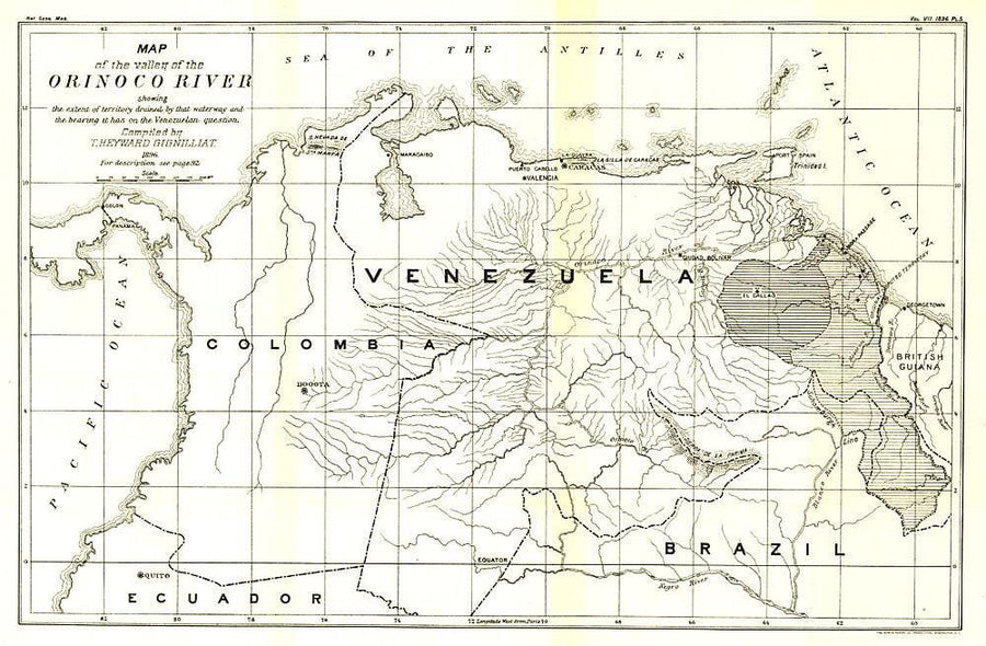 1896 Valley of the Orinoco River Map Wall Map 