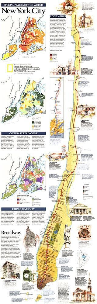 Carte de la ville de New York de 1990 carte murale roulée (en tube) National Geographic Historic POD