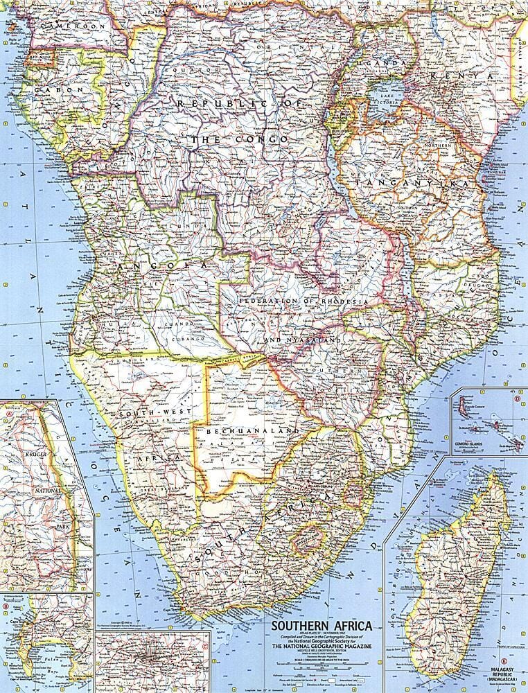 Carte de l'Afrique australe de 1962 carte murale roulée (en tube) National Geographic Historic POD Default Title