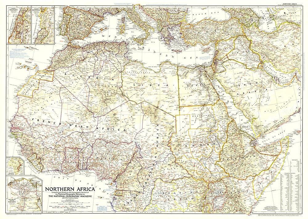 Carte de l'Afrique du Nord de 1954 carte murale roulée (en tube) National Geographic Historic POD Default Title